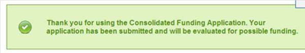 CFA Submission Confirmation Screen